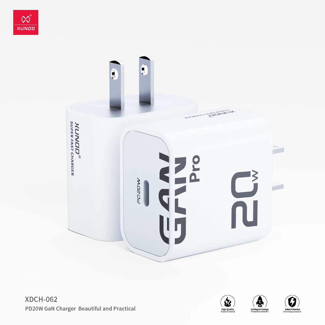 Xundd XDCH-062 PD 20W GaN Pro Charger with USB-C to USB-C or Lightning Cable
