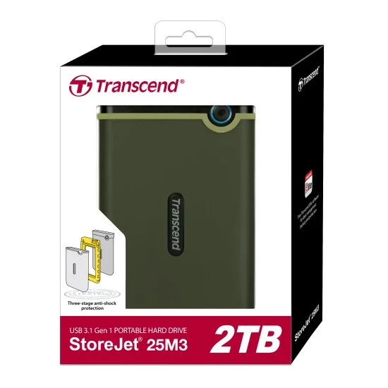 Transcend 2TB Storejet 25M3G Portable Hard Disk Drive (HDD) Military Green Slim