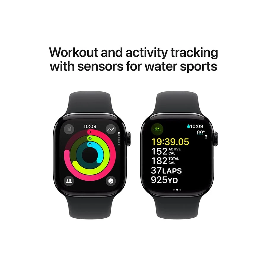 Apple Watch Series 10 42mm (GPS) Jet Black Aluminum Case Smart Watch with Black Sport Small Medium Band