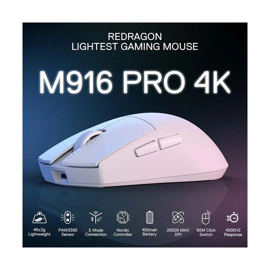Redragon King Pro M916 (1K) Multi Mode White Programmable Gaming Mouse