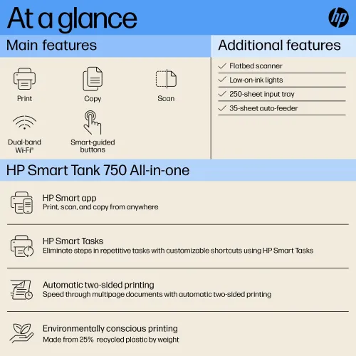 HP Smart Tank 750 Wi-Fi Duplexer All-in-One Color Printer